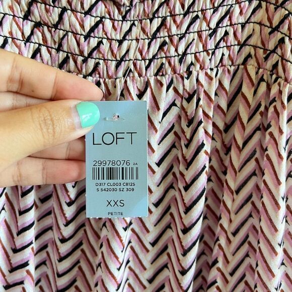 NEW LOFT ANN TAYLOR CHERVON PRINT STRAP SUMMER SHIFT DRESS MIDI SIZE XXS… - Picture 4 of 8